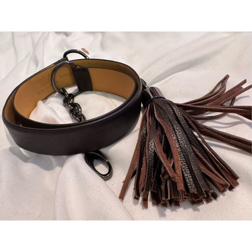 Vintage mixed media leather w by worth jewelry chain tassel belt small womens